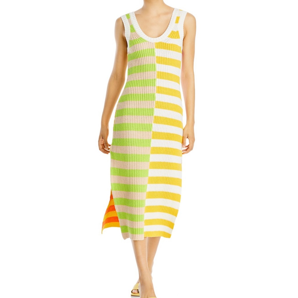 STAUD Seashore Striped Knit Midi Dress